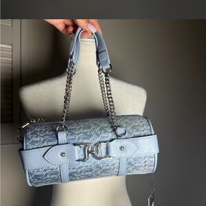Juicy Couture Light Blue Logo Barrel Bag with Silver Chains